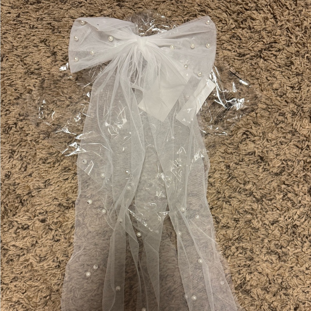 Bachelorette White Sheer Veil with Pearls